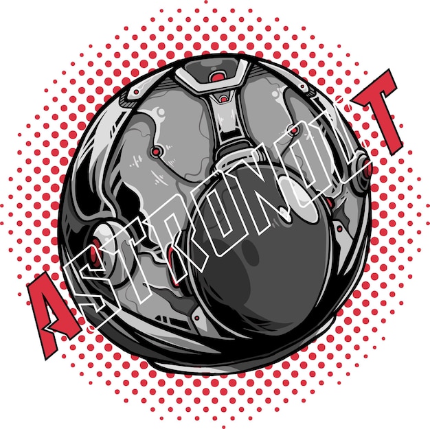 Una ilustración de una bola de astronauta con la palabra armadura en rojo.