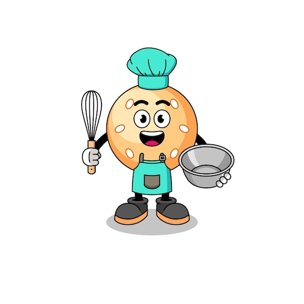 Ilustración de bola de sésamo como chef de panadería