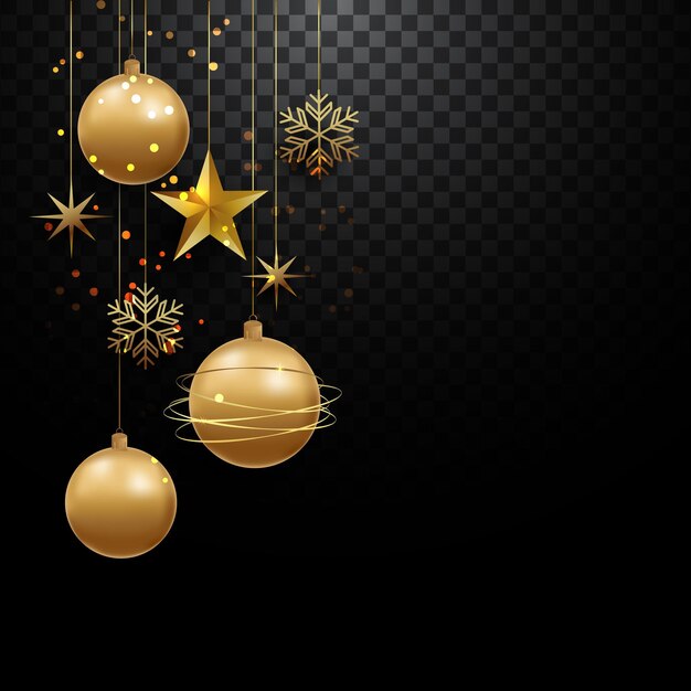 Ilustración de bolas de decoración de celebración elegante, fondo de copos de nieve vector premium