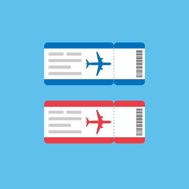 Ilustración de boletos de avión en estilo plano de color rojo y azul Ilustración vectorial de stock10 eps