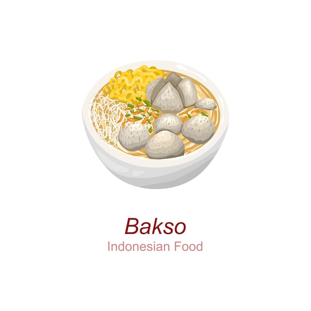 Ilustración de bolitas de carne o Bakso de comida indonesia