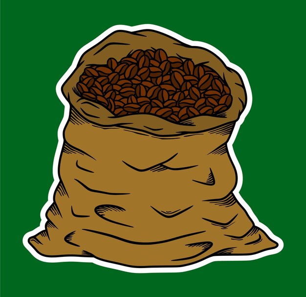 Ilustración de una bolsa de granos de café