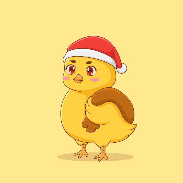 Ilustración de una bolsa de regalos de Navidad con un pollo lindo