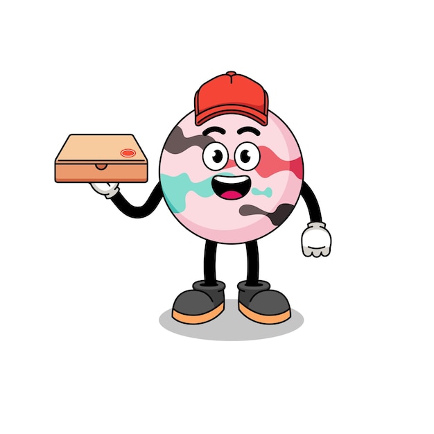 Ilustración de bomba de baño como diseño de personaje de repartidor de pizza