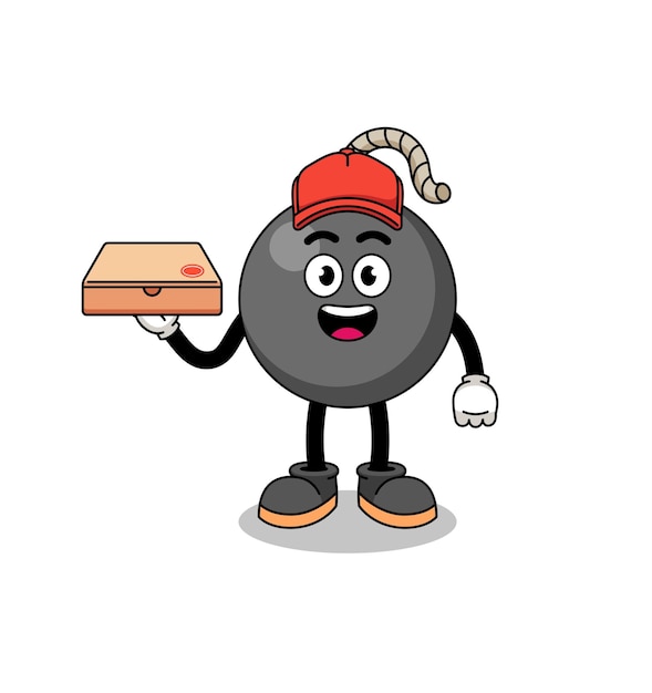 Ilustración de bomba como diseño de personaje de repartidor de pizza
