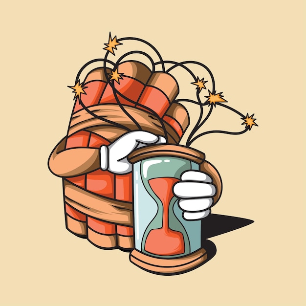 Ilustración de bomba de dinamita con temporizador de reloj de arena