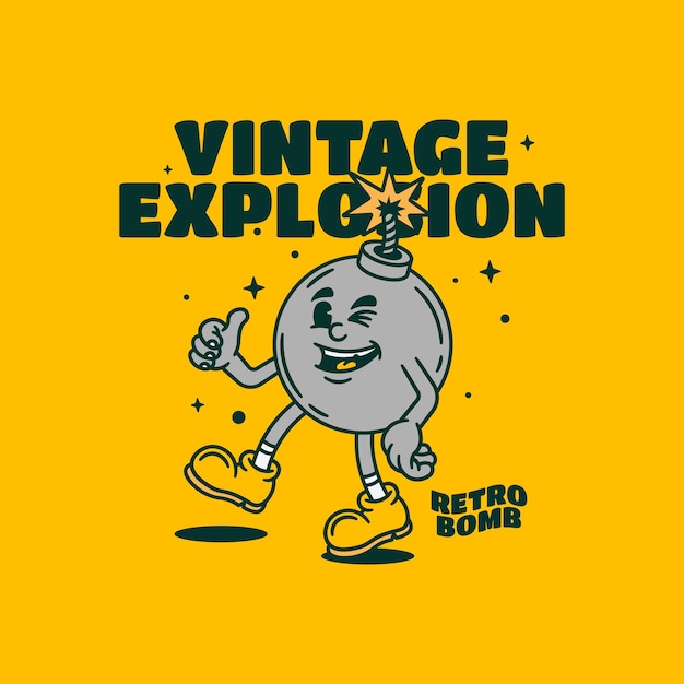Ilustración de bomba de explosión vintage retro para cartel y pegatina