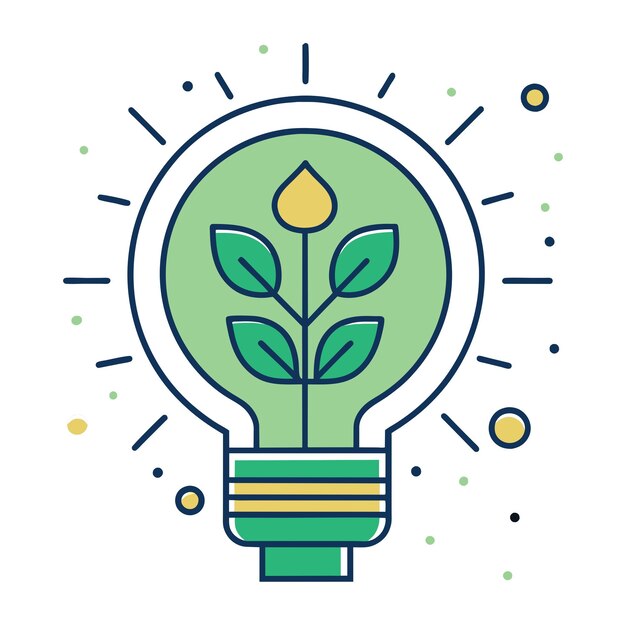 Ilustración de la bombilla con planta en el interior Ilustración del contorno Estilo cómico Ilustración la bombil la idea creativa Logotipo
