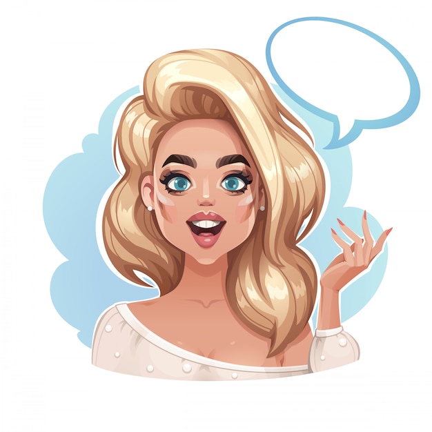 Ilustración de una bonita rubia dando un discurso.