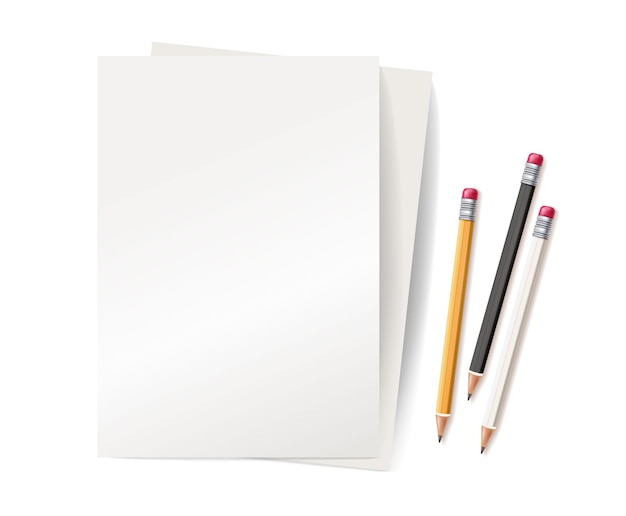 Vector ilustración de borrador de goma de lápiz de madera amarillo y blanco 3d realista