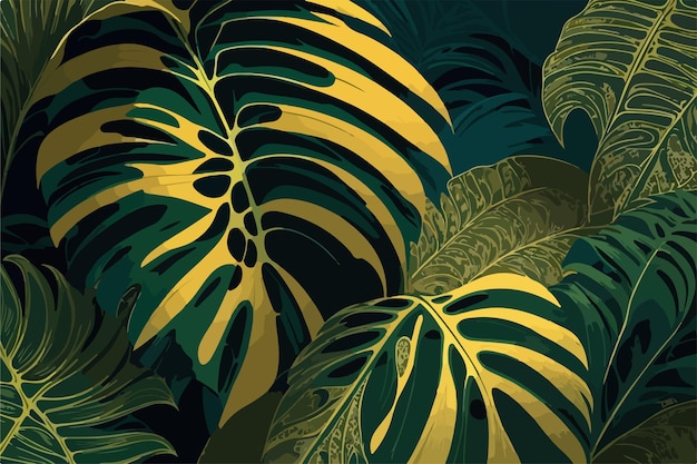 Ilustración botánica 2D plana con elegante patrón de hoja de Monstera