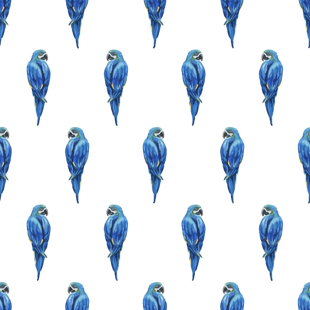 Ilustración botánica de acuarela dibujada a mano del loro macaw amarillo azulado sentado en un lugar tropical brillante y jugoso