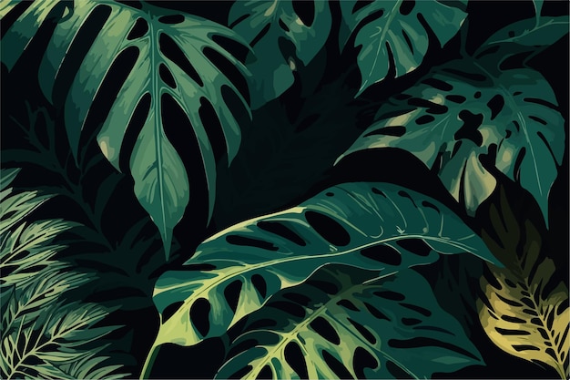 Ilustración botánica del arte floral 2D plano de hoja de Monstera