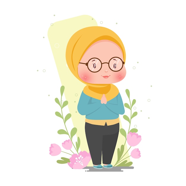Vector ilustración botánica linda chica musulmana