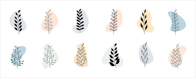 Ilustración botánica minimalista con formas abstractas y colores pastel