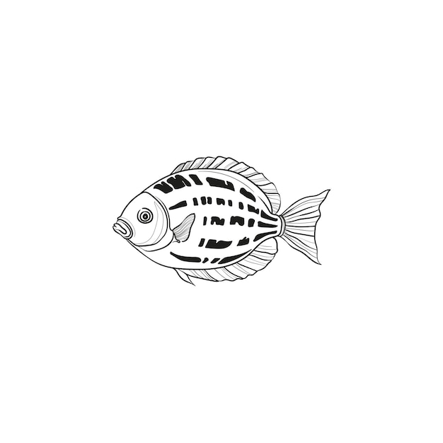 Ilustración botánica del océano y el mar Estilo de garabato de línea de tinta negra