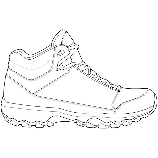 Ilustración de botas de senderismo Botas vectoriales de contorno Botas de excursionismo de vista lateral aisladas con fondo blanco