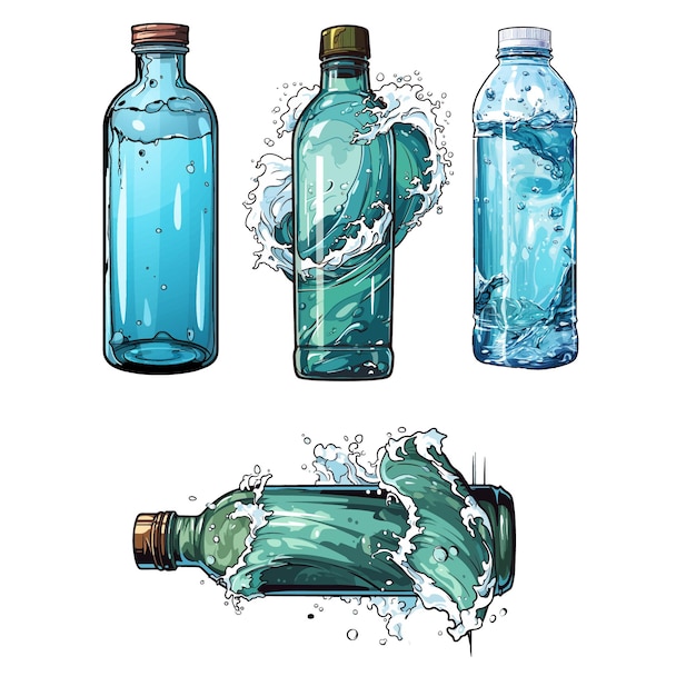 Ilustración de botella de agua con un contorno vectorial de fondo blanco