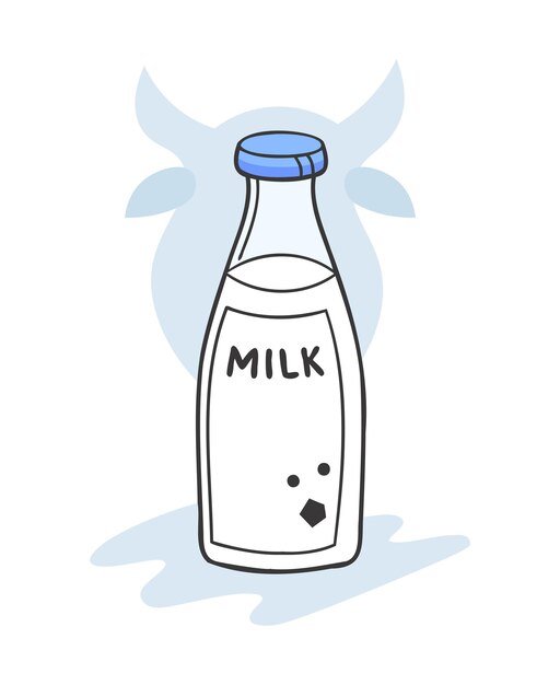 Ilustración de botella de leche de dibujos animados con tapa azul