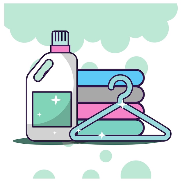 una ilustración de una botella de limpiador y una toalla