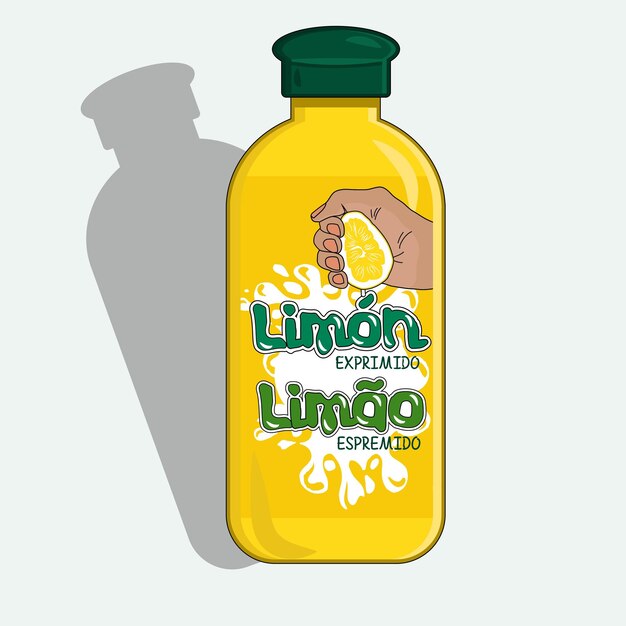 Vector ilustración de una botella de plástico con tapa y una imagen de un limón paquete de jugo de limón