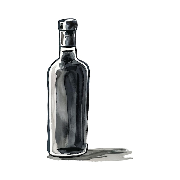 Vector ilustración de una botella de vino en acuarela