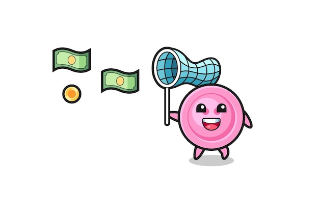 Ilustración del botón de ropa que atrapa el diseño lindo del dinero volador
