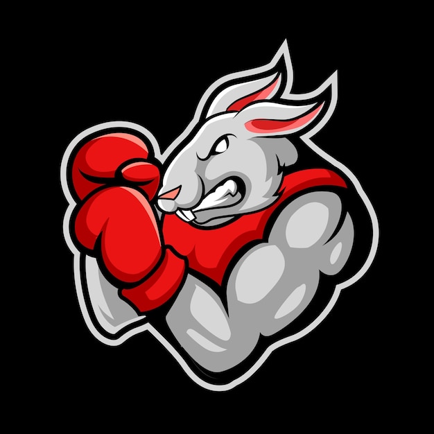 Ilustración de boxeo de conejo azul con vector de estilo de dibujos animados