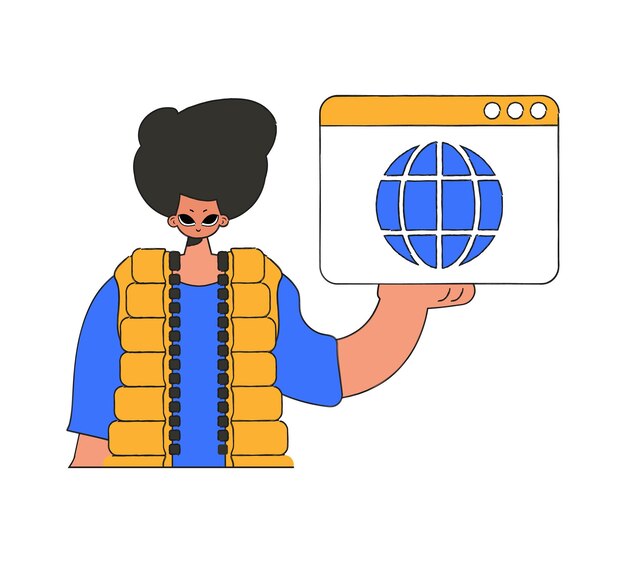 Una ilustración brillante y elegante de un tipo usando un navegador web estilo de carácter moderno