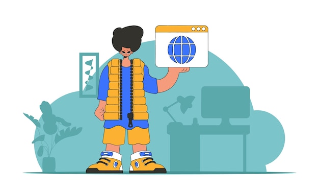 Una ilustración brillante y elegante de un tipo usando un navegador web Material para contenido educativo Perfecto para agregar un toque moderno y tecnológico a su proyecto