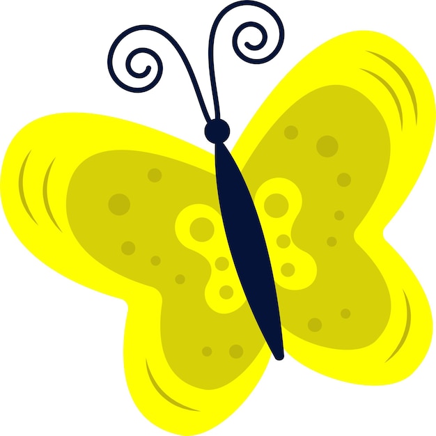 Ilustración brillante de una mariposa amarilla sobre un color de idea de logotipo de inserción de vector de fondo blanco