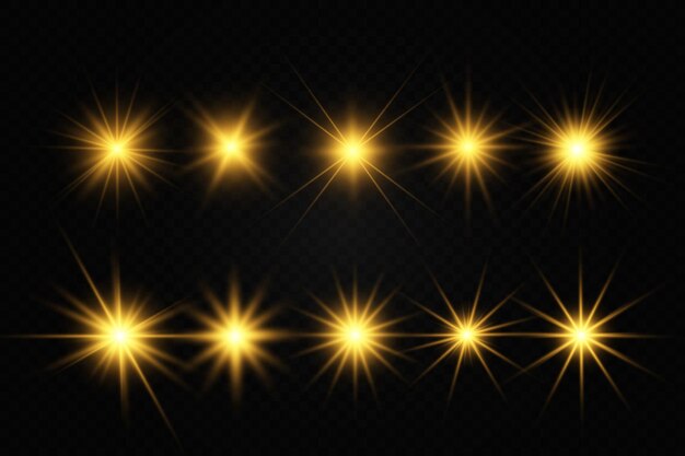 Ilustración de brillantes y hermosos efectos de luz Conjunto de estrellas brillantes