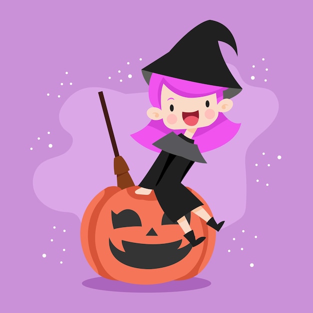 Vector ilustración de bruja temática de halloween