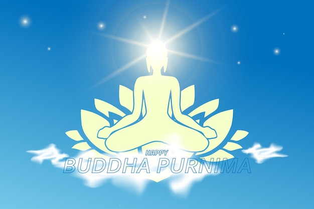Vector ilustración de buda meditando en la nube y flor de loto