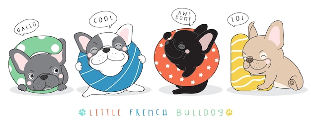 Ilustración de bulldog francés lindo doodle