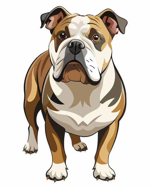 Ilustración de un bulldog inglés de pie sobre un fondo blanco