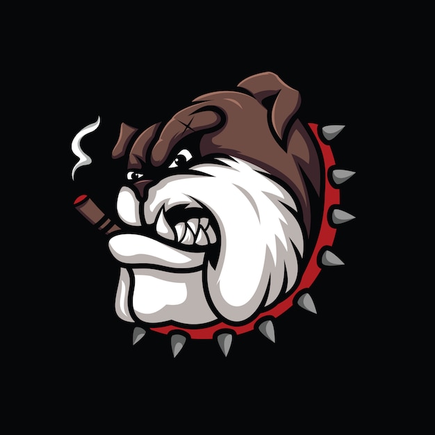 Ilustración de bulldog maligno aislado en negro