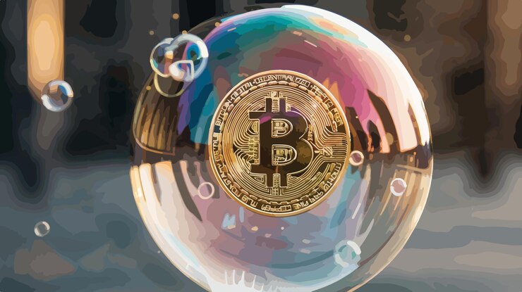 Vector ilustración de la burbuja de la criptomoneda bitcoin concepto de finanzas digitales