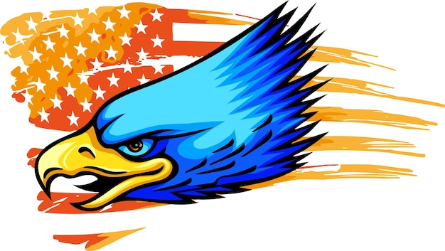 Vector ilustración de cabeza de águila con bandera americana