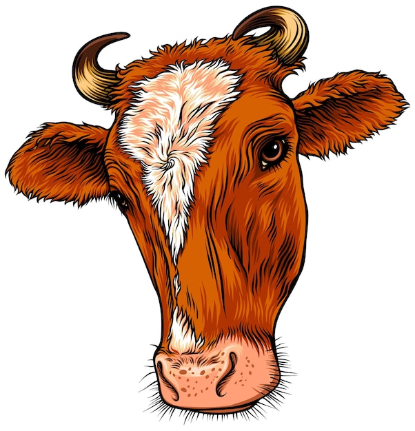 Vector ilustración de cabeza de animal de vaca roja