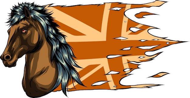 Ilustración de una cabeza de caballo con bandera británica.