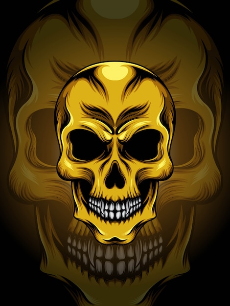 Ilustración de cabeza de calavera de oro