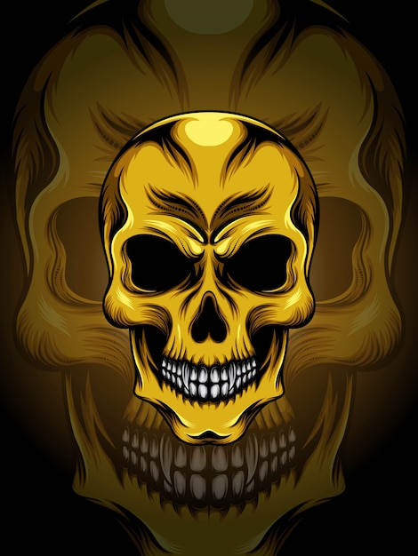 Vector ilustración de cabeza de calavera de oro