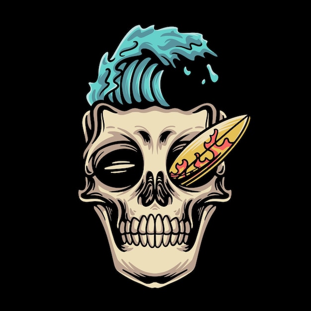 Vector ilustración de cabeza de calavera de surf