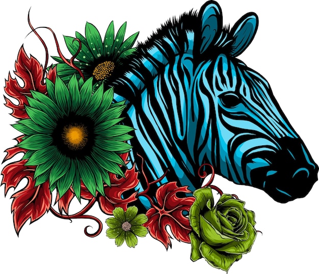 Ilustración de cabeza de cebra con flor.