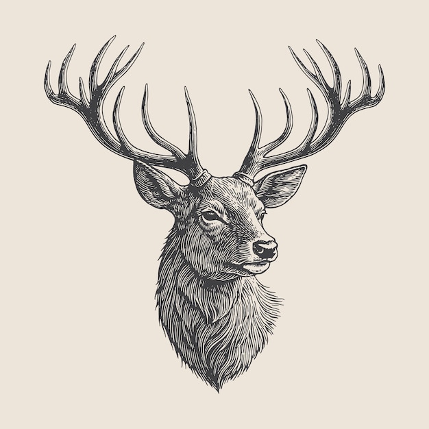 Ilustración de cabeza de ciervo para la camiseta de insignia del logotipo y otros diseños