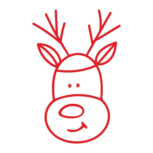 Ilustración de una cabeza de ciervo en estilo doodle con un contorno rojo sobre un fondo blanco