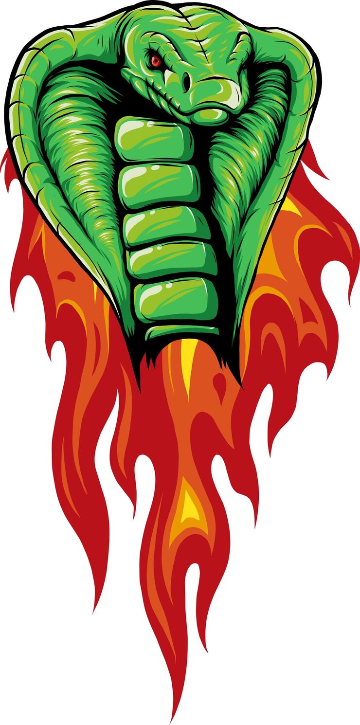 Vector ilustración de cabeza de cobra con llamas