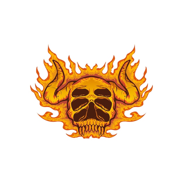 Vector ilustración de cabeza de cráneo ardiente fuego caliente