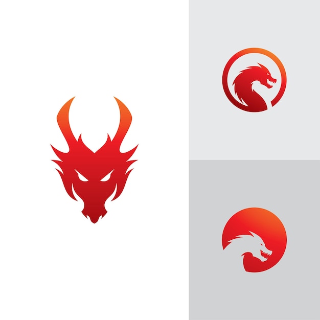 Ilustración de cabeza de dragón con icono de vector de logotipo de dragón de color degradado